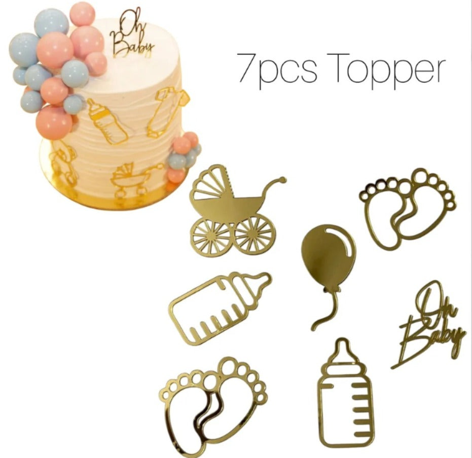 7 Pcs Oh Baby Acrylic Cake Topper Set – Premium Baby Shower Cake Decorations