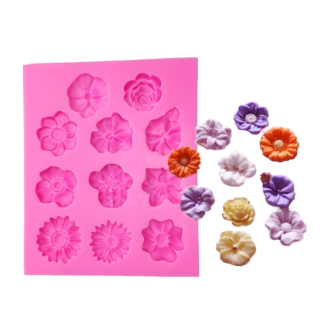 11 Cavity Flower Silicone Mold – Floral Fondant, Chocolate & DIY Craft Mold