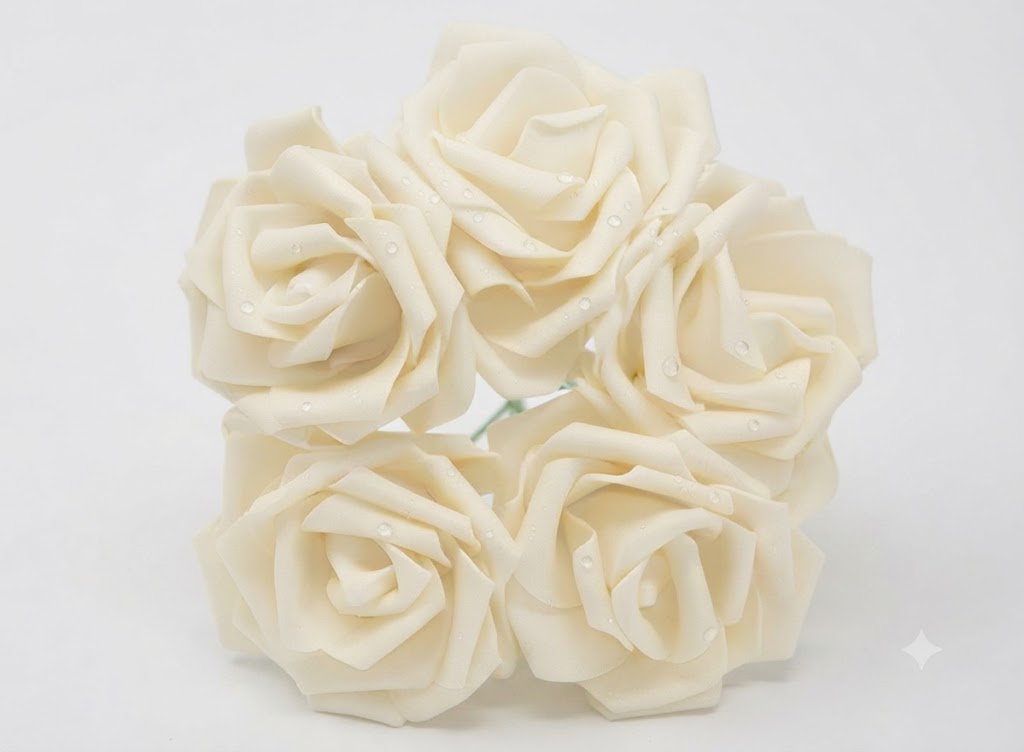 Off-White Fomic Flowers – Pack of 5 Decorative Artificial Flowers for Cake Decorating & DIY Crafts