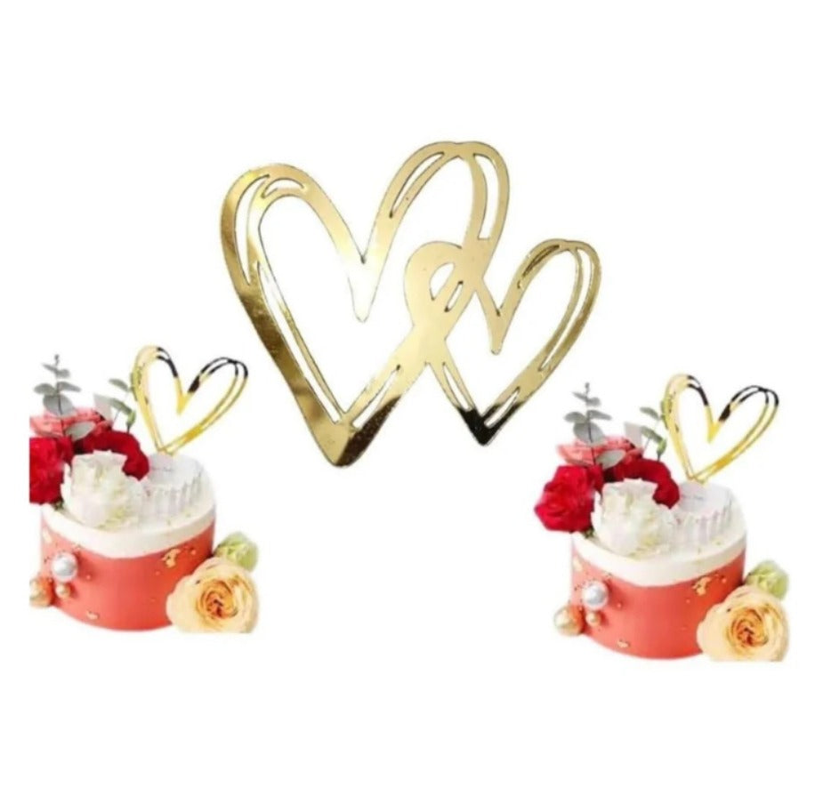 5 Pcs Acrylic Double Heart Cake Tags for Cake Decorating – Premium Romantic Cake Decorations