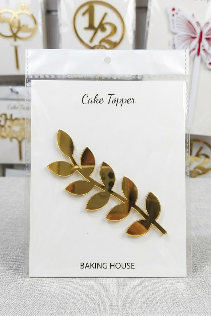 5 Pcs Golden Leaf Acrylic Cake Tags for Cake Decorating – Premium Botanical Cake Decorations