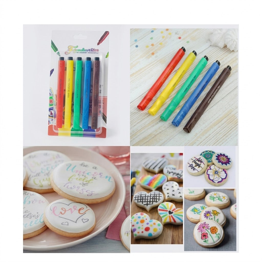 Edible Color Markers 5 Pcs Set – Food-Safe Cake & Cookie Decorating Pens