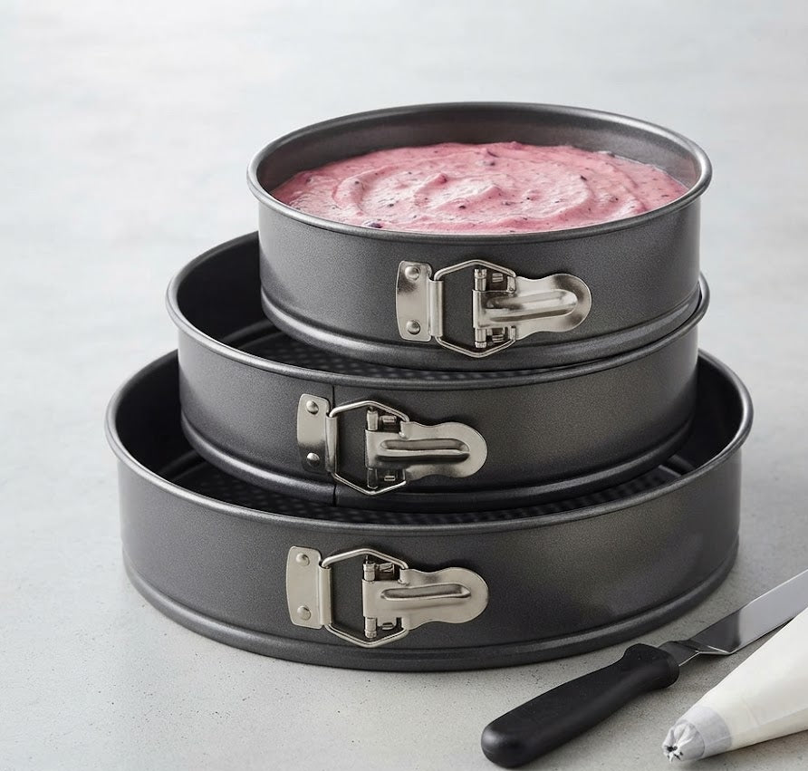 3 Pcs Non-Stick Loose Bottom Cake Pan Set – Removable Base Baking Pans for Cakes, Cheesecakes & Desserts