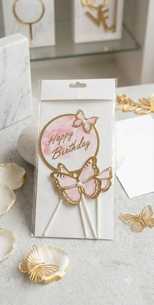 3D Pink Butterfly Card Stick Cake Topper for Cake Decorating – Premium Butterfly Cake Decoration