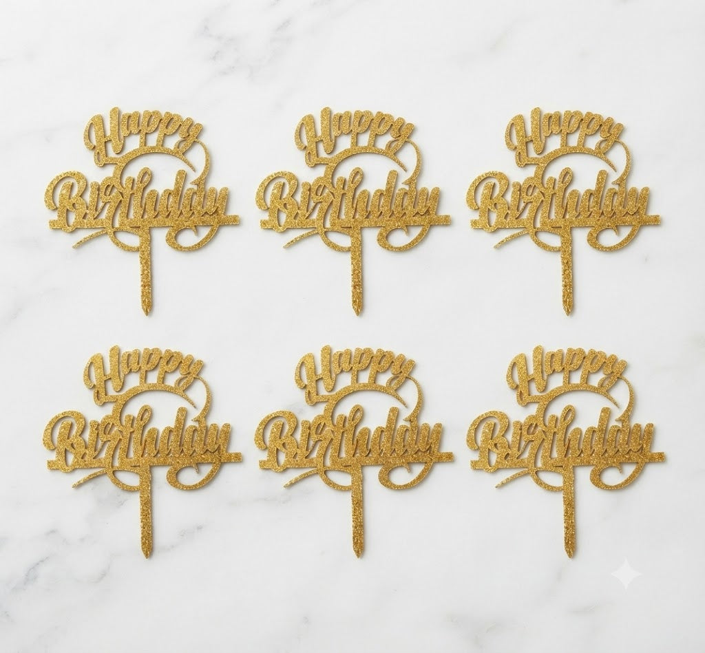 Happy Birthday Small Cake Toppers – Pack of 10 Pcs | Premium Birthday Cake Decoration Toppers