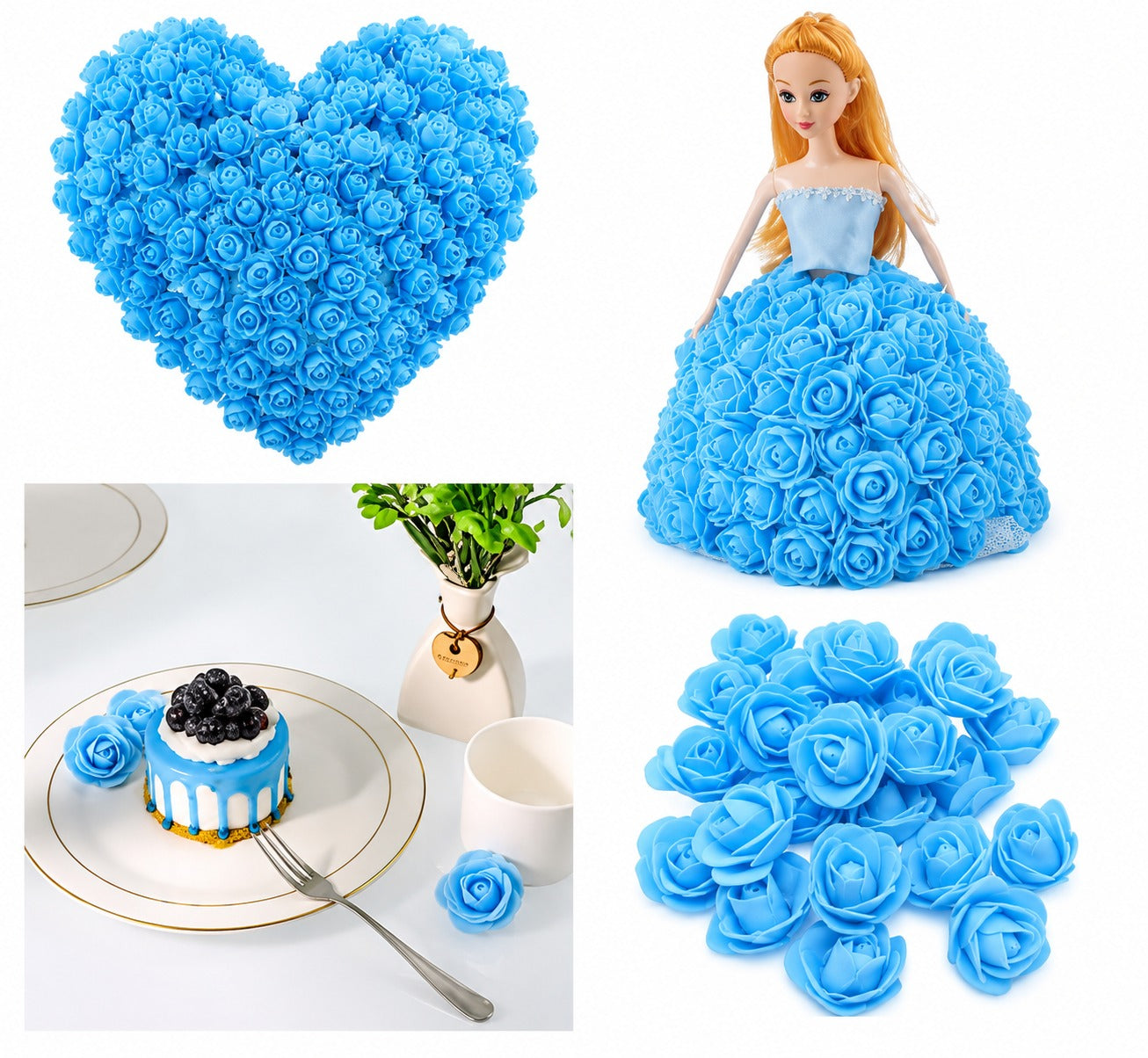 Mini Light Blue Fomic Flowers – Pack of 12 for Cake Decorating & DIY Crafts