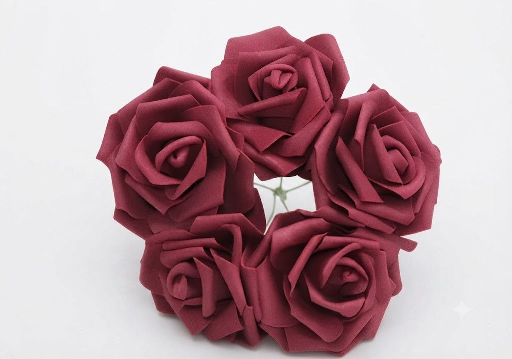 Burgundy Fomic Flowers – Pack of 5 Decorative Artificial Flowers for Cake Decorating & DIY Crafts