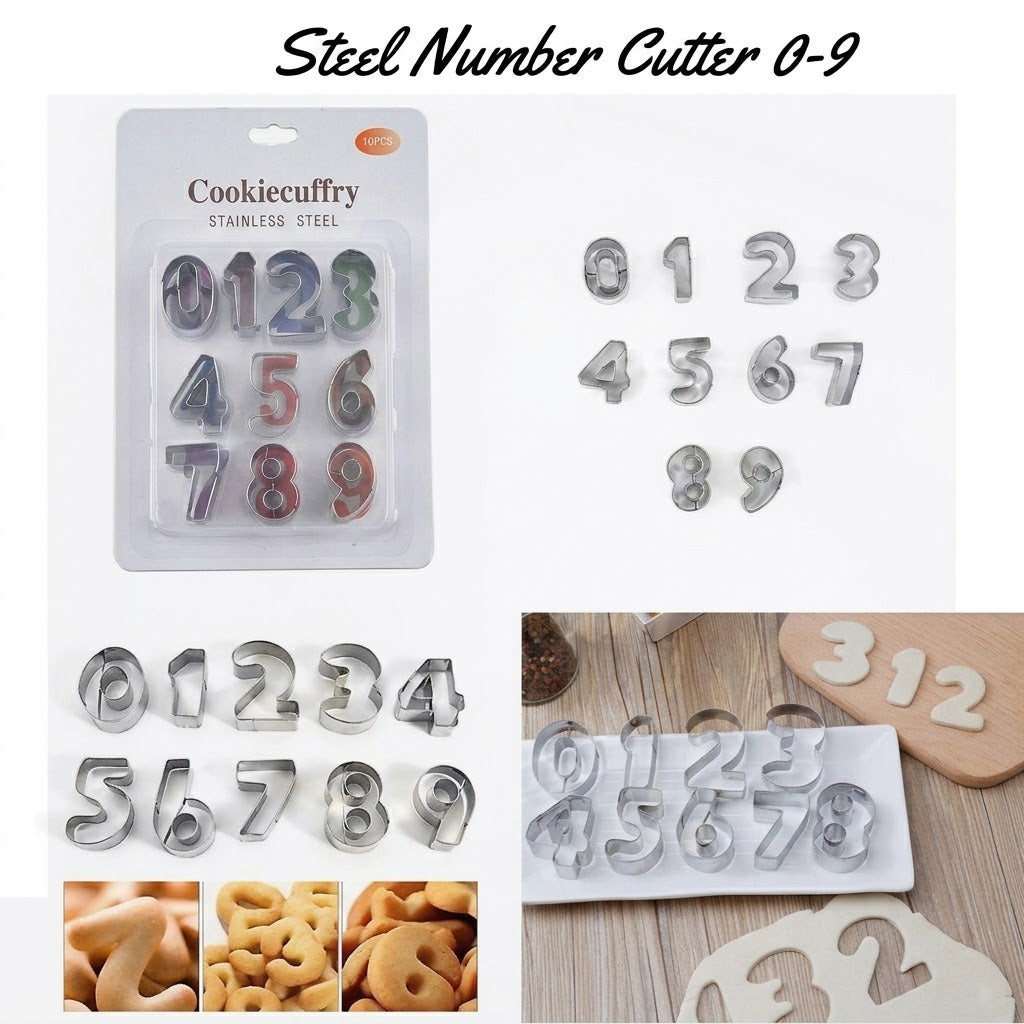 Steel Number Cutter 0–9 – Fondant & Cookie Decorating Set