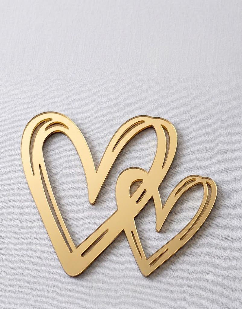 5 Pcs Golden Double Heart Acrylic Cake Tags for Cake Decorating – Premium Romantic Cake Decorations