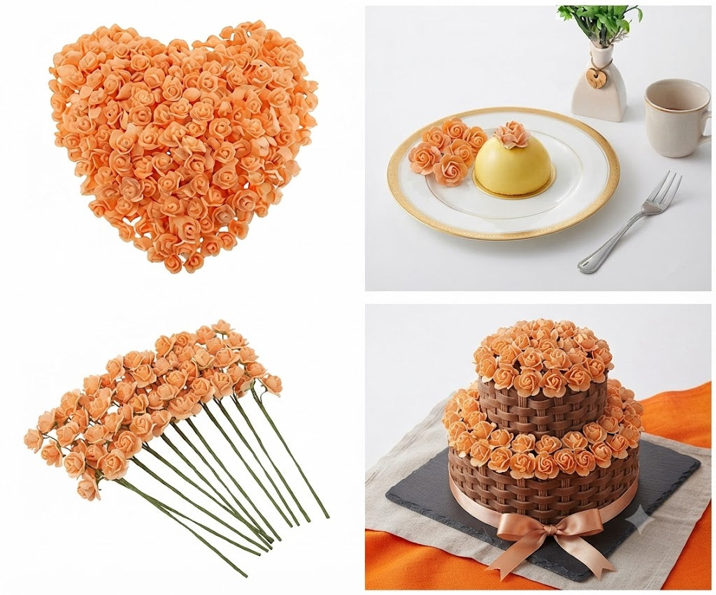 Mini Orange Fomic Flowers – Pack of 12 Decorative Artificial Flowers for Cake Decorating & DIY Crafts