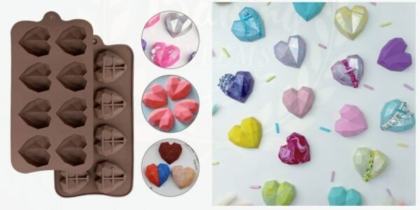 8 Cavity Geometric Heart Chocolate Mold