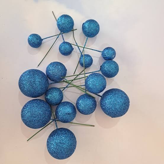 Blue Glitter Faux Balls Pack Of 20 Pcs
