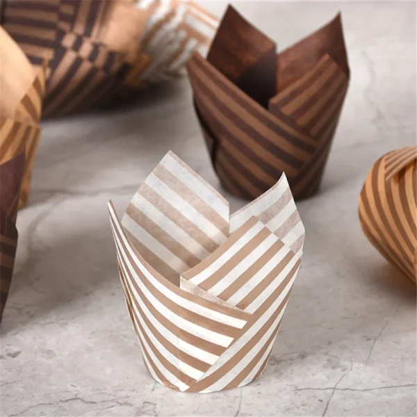 Brown & White Tulip Liners Pack Of 50 Pcs